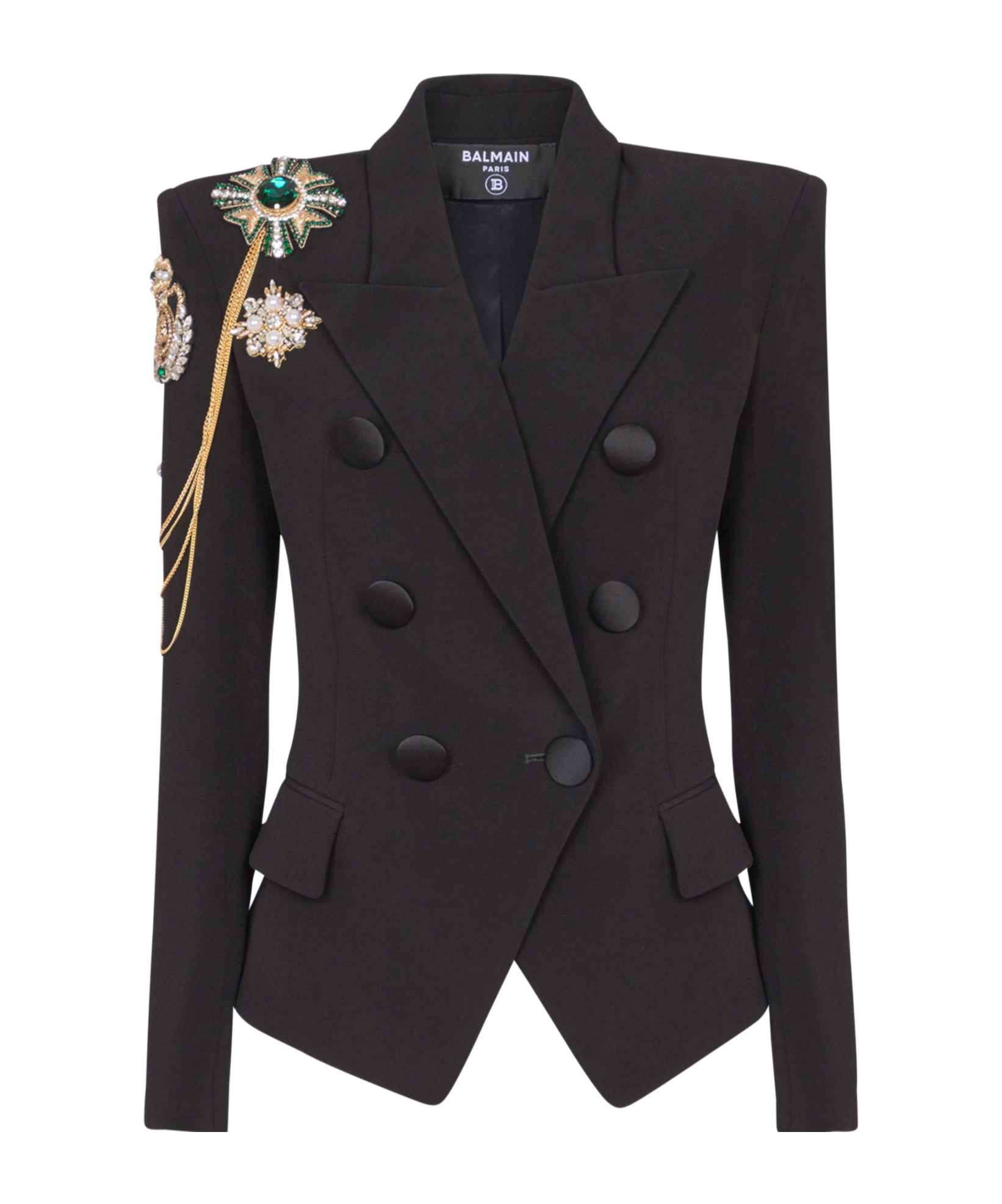 Balmain Crepe 6-button Jacket With Embroidered Patches