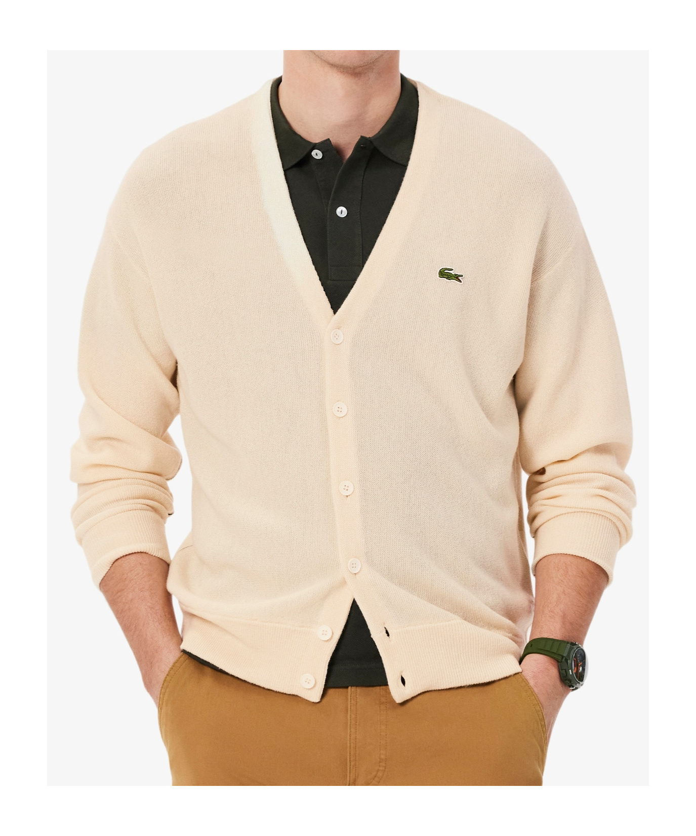 Lacoste Long-sleeved Cardigan In Neutral