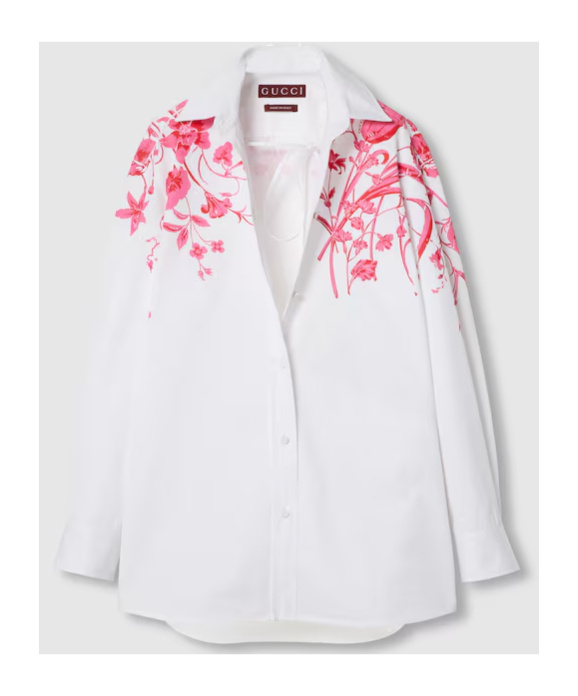 Gucci Floral Cotton Poplin Shirt In White