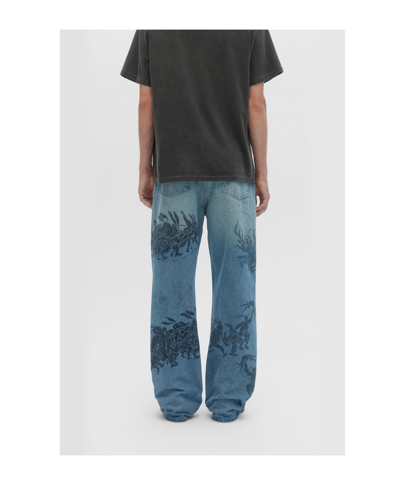 Domrebel Hops Printed Bootcut Jeans In Blue
