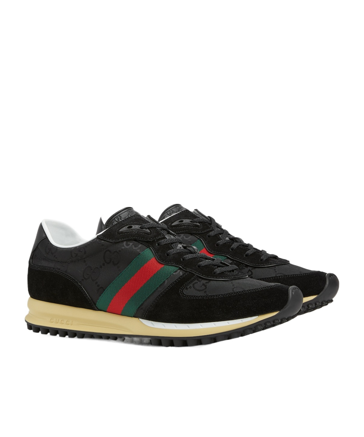 Gucci Round Toe Suede Panels Rubber Sole Sneakers In Multi