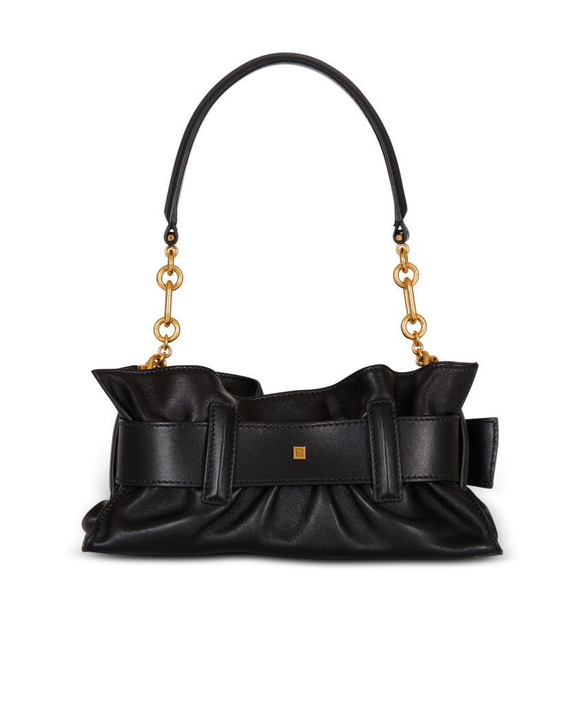 Balmain Anthem Mini Buckle Shoulder Bag In Calfskin Leather In Black