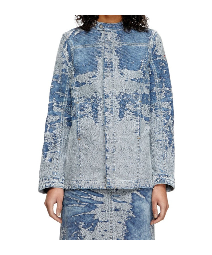 Diesel Jacket In Distressed Jacquard Denim In Gray