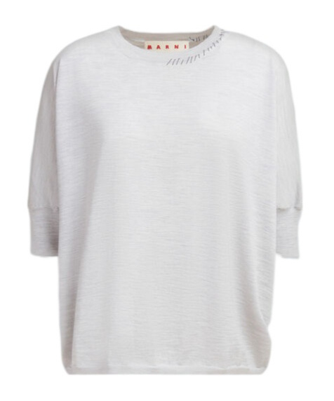 Marni Blue Wool-silk Half-sleeve Jumper With Mending
