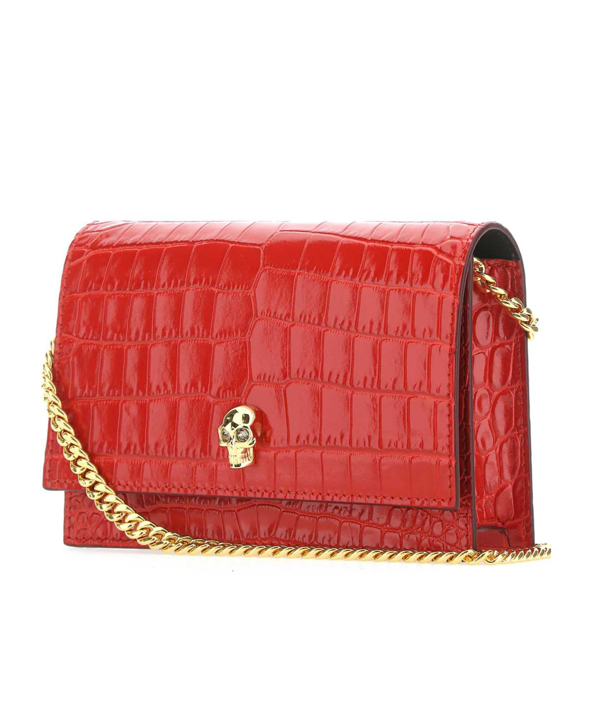 Alexander Mcqueen Skull Crocodile-effect Crossbody Bag In Red