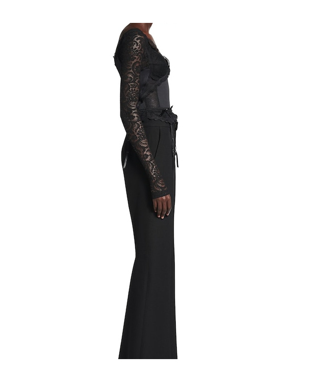 Balenciaga Cropped Jersey And Tulle-trimmed Lace Top In Black