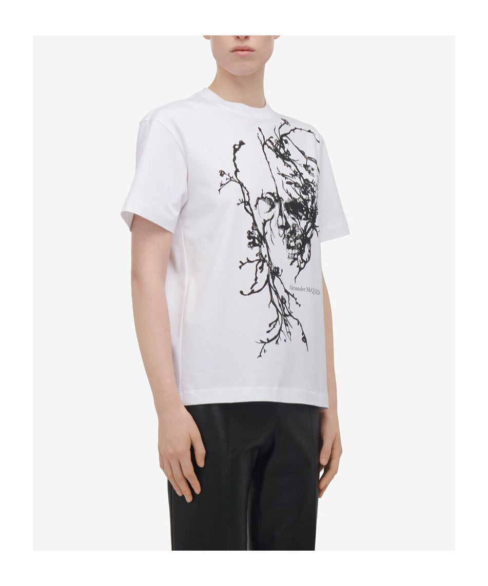 Alexander Mcqueen Cherry Blossom Skull Oversized T-shirt In White