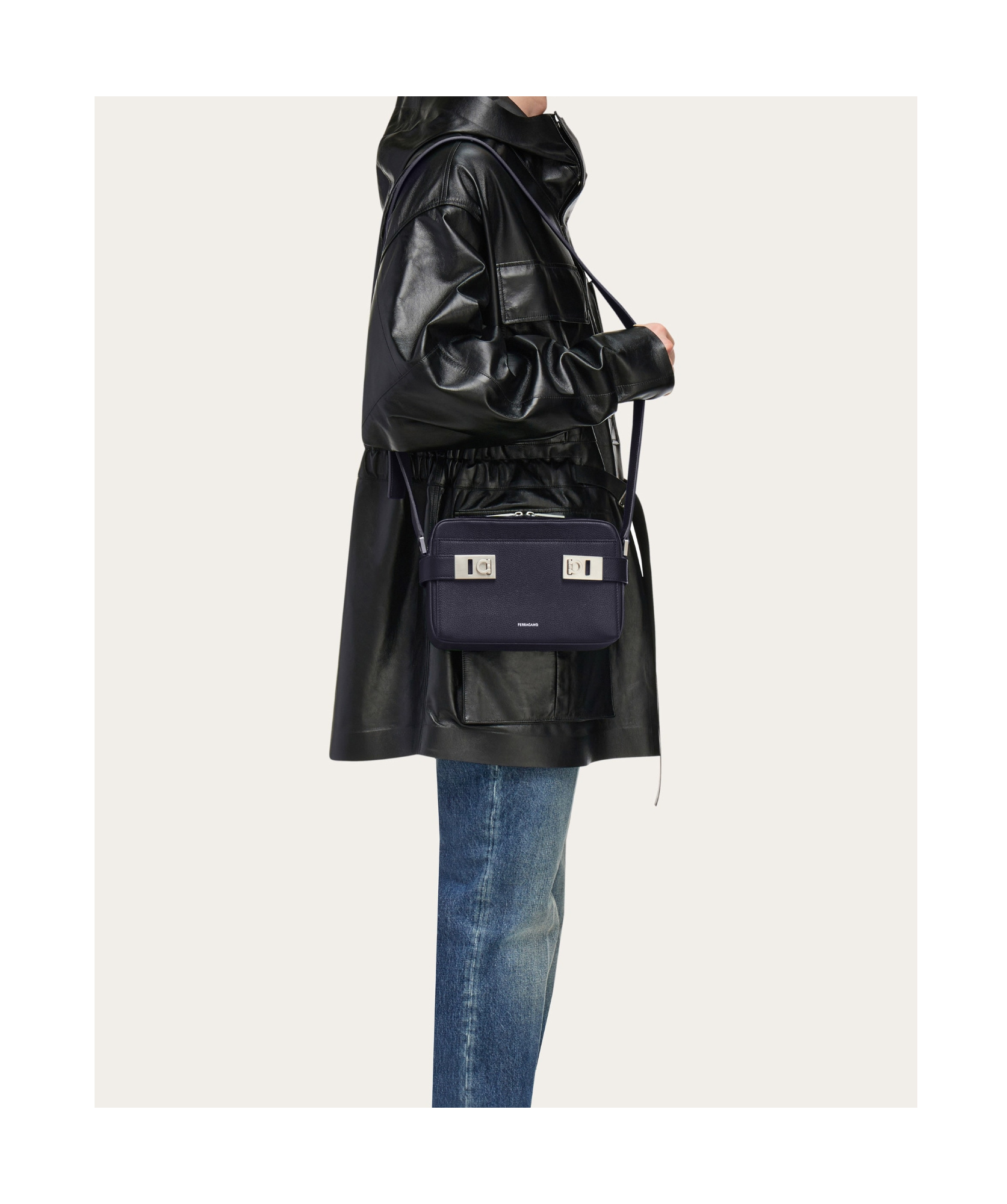 Shop Ferragamo Gancini Button Shoulder Bag In Black
