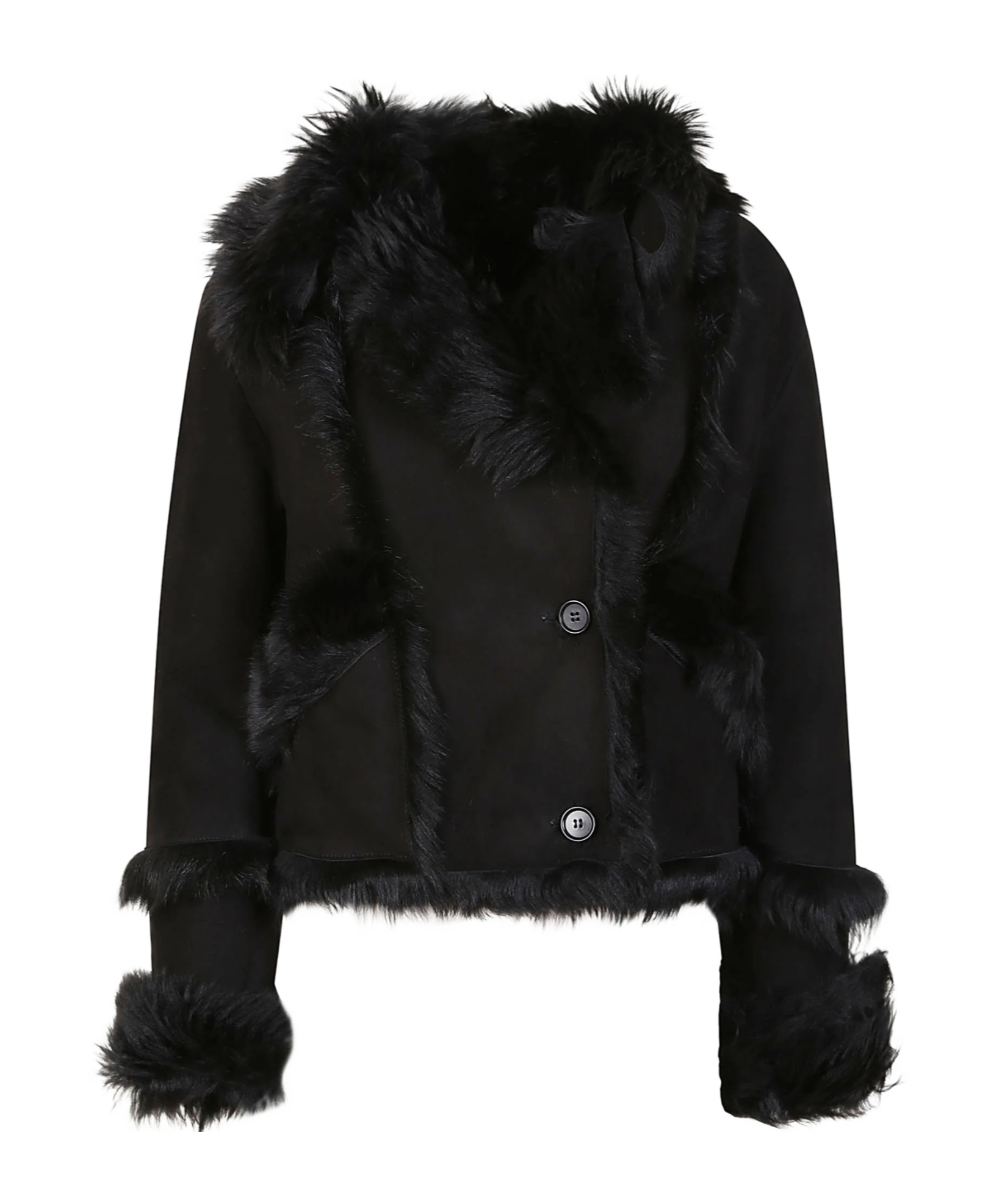 Salvatore Santoro Cropped Leather Jacket With Plush Fur Trim In Black
