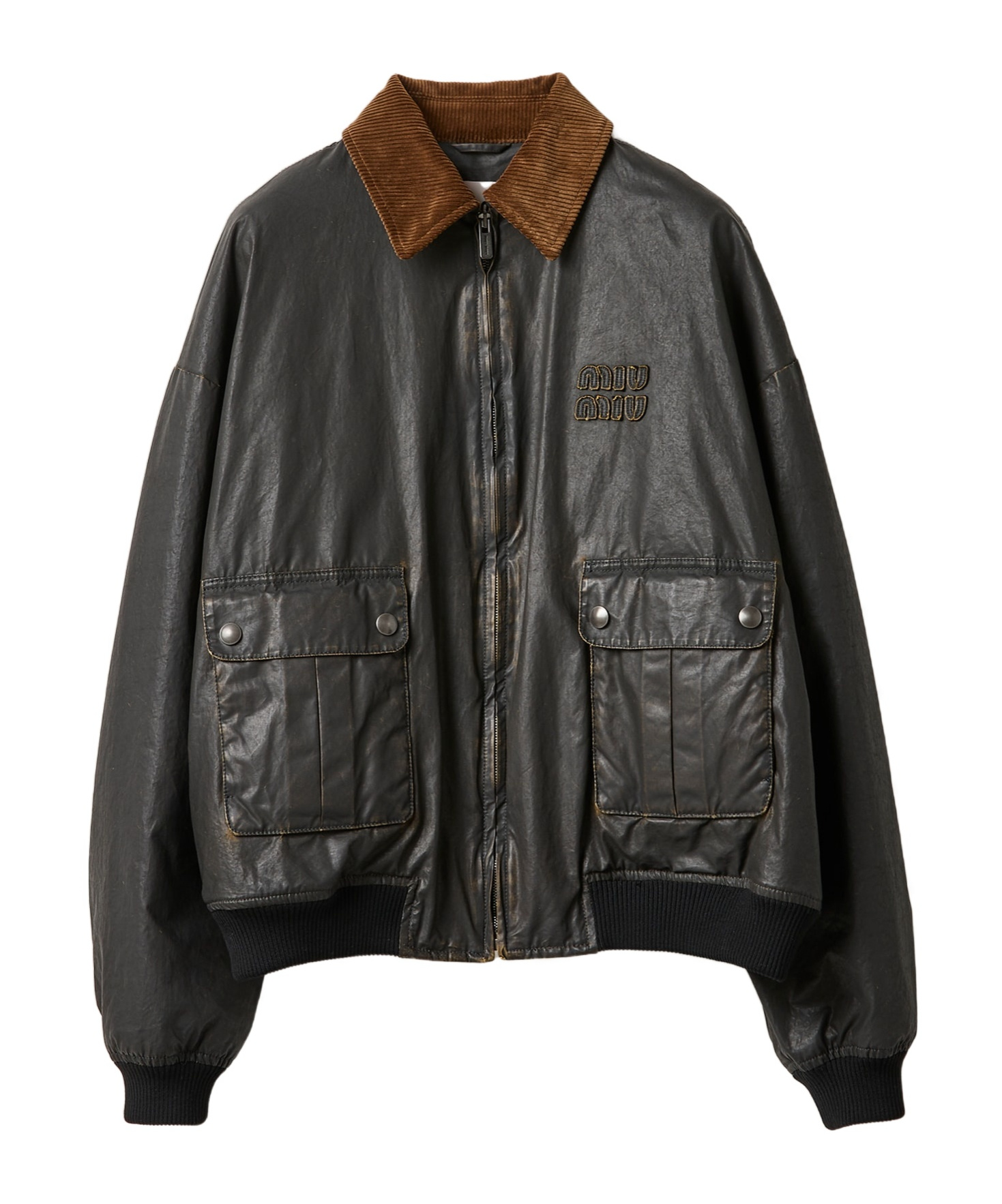 Miu Miu Coated Cotton Poplin Bomber Jacket In Black