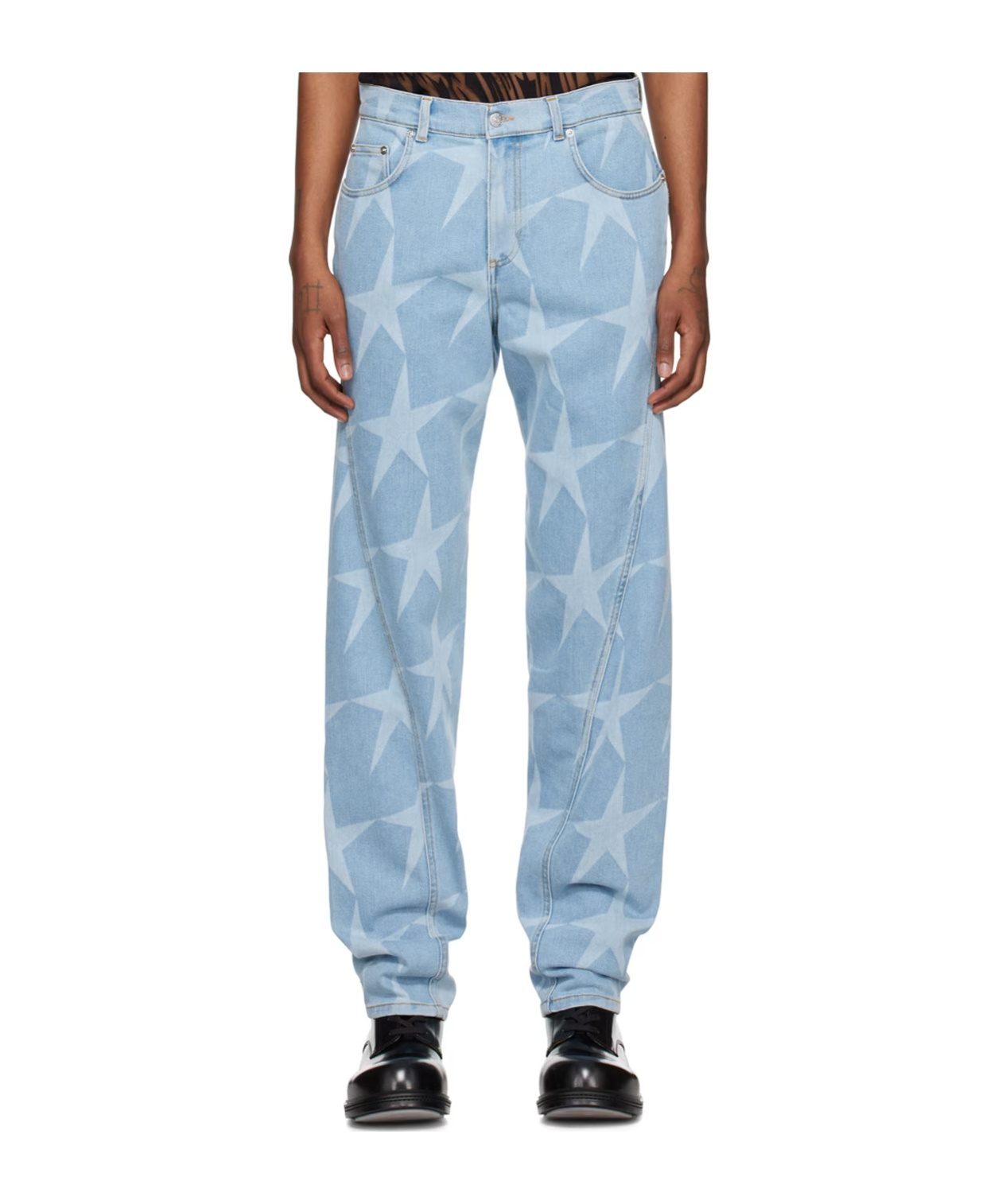 Mugler Star-patterned Denim Jeans In Blue