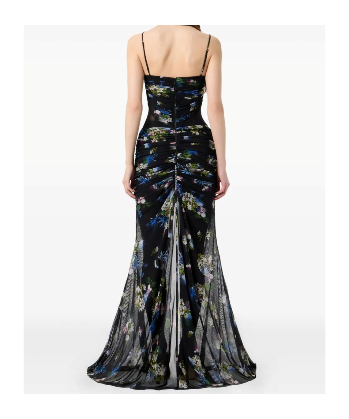 Blumarine Floral-print Ruched Maxi Dress In Black