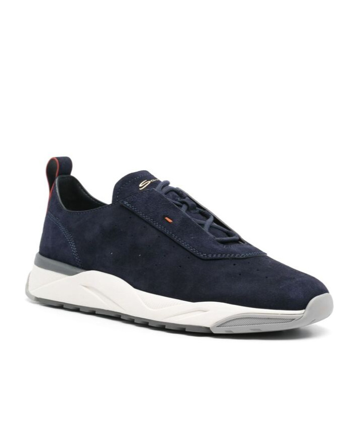 Santoni Suede Sneakers Contrast Sole In Black