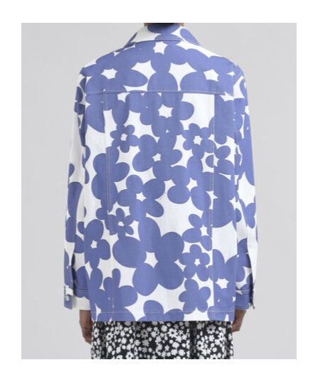 Shop Marni Cotton Jacket With White And Light Blue Dillies Print