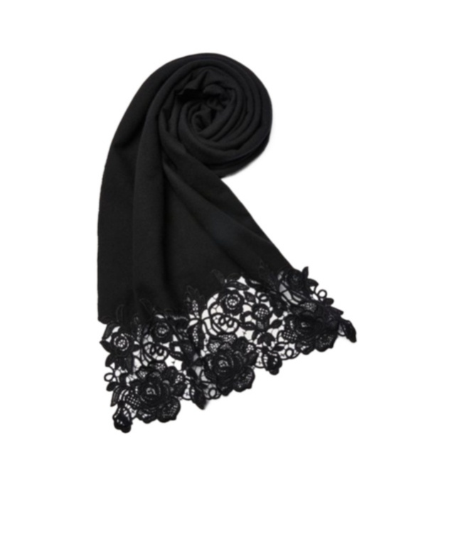 Valentino Wool Cashmere Lace Scarf In Black