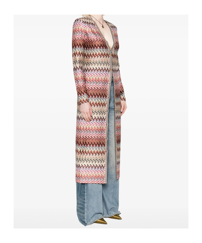 Missoni Womens Multicolor Chevron Metallic-knit Long Cardigan In Pink
