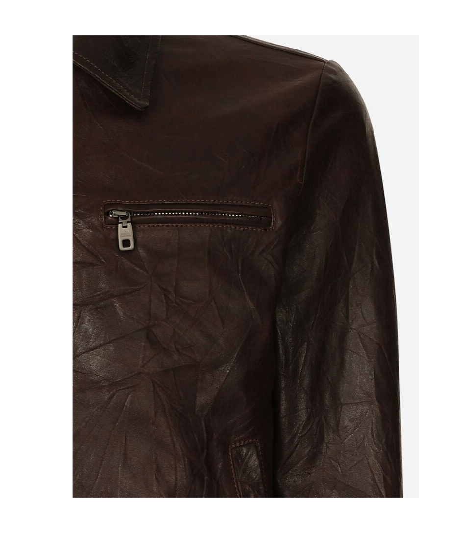 Dolce & Gabbana Zipped Leather Jacket In Black