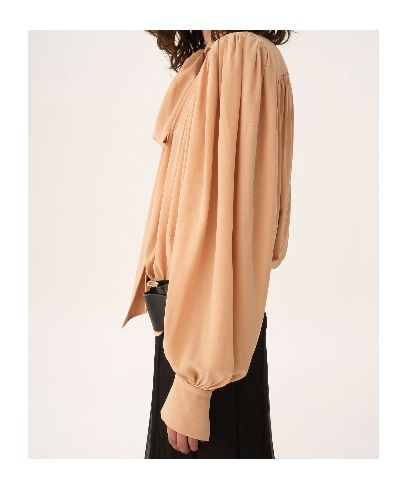Chloé Oversized Gathered Lavallière Blouse In Crêpe De Chine In Brown