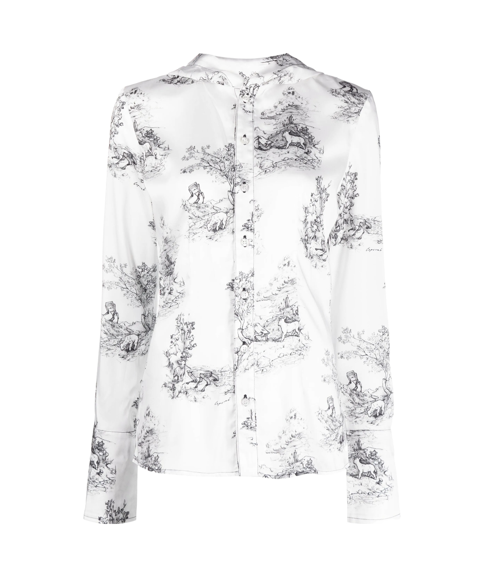 Coperni Toile De Jouy Print Hooded Button-up Shirt In White