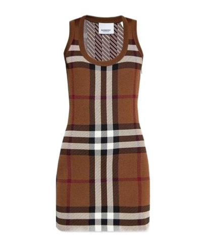 Shop Burberry Maisie Check-print Jacquard Minidress In Brown