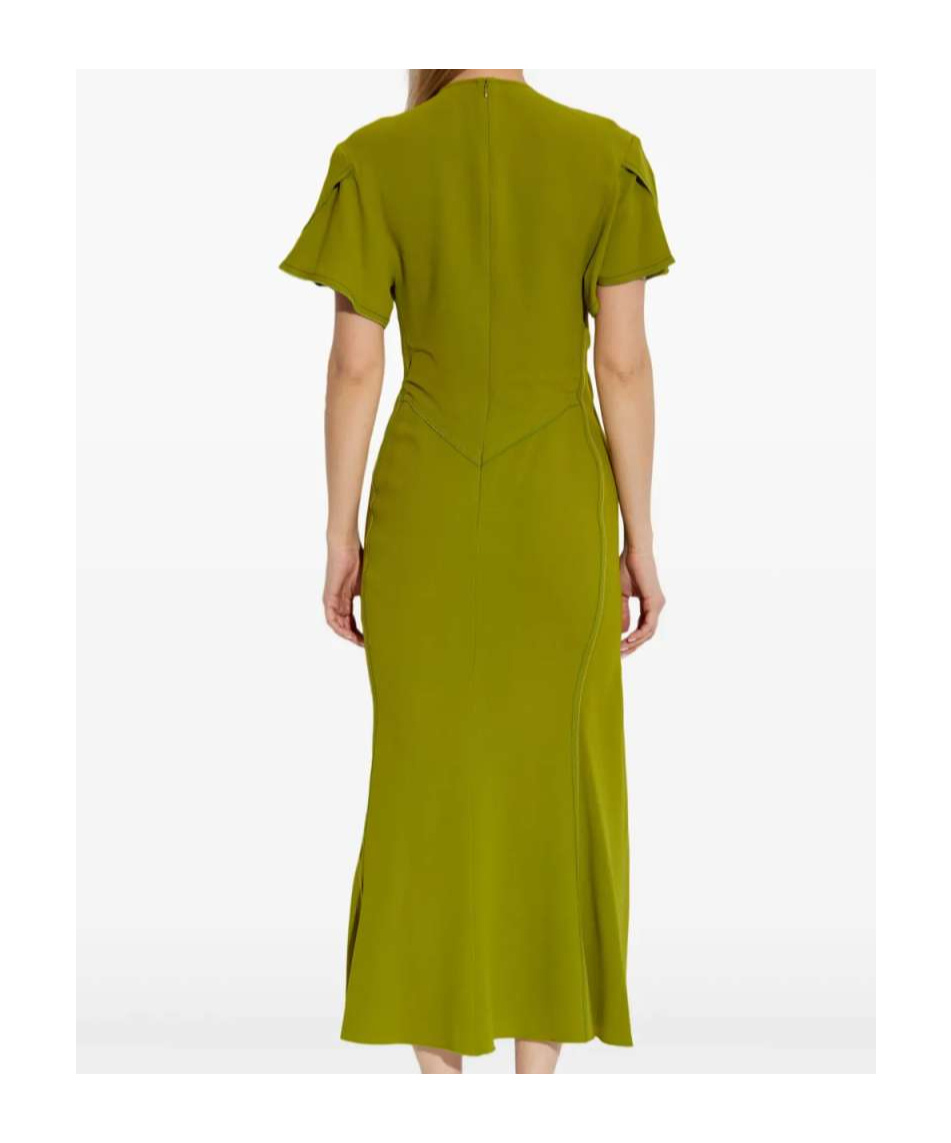 Victoria Beckham Womens Parakeet V-neck Asymmetric-hem Stretch-woven Midi Dress In Green