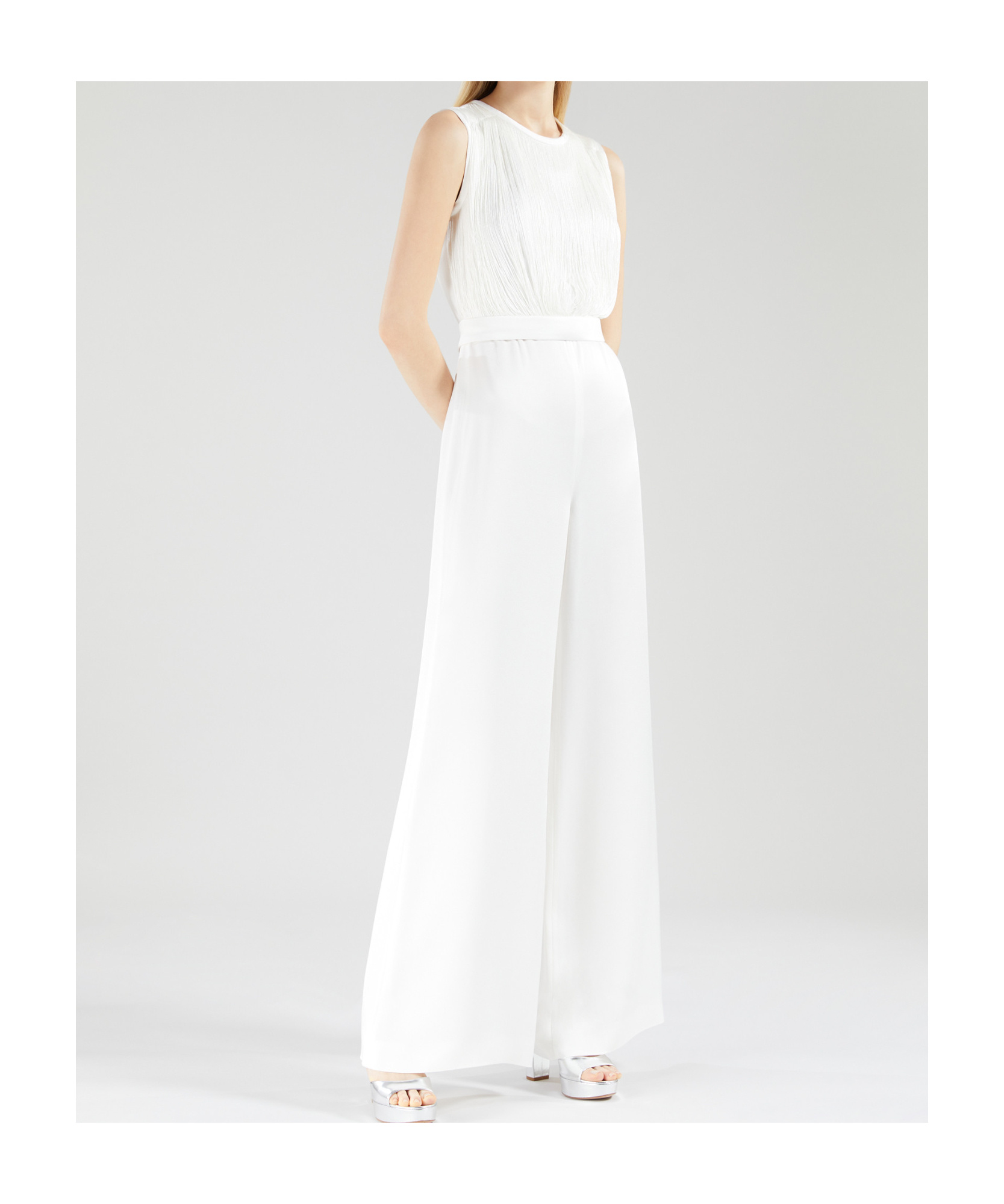 Max Mara Fluid Satin Jumpsuit In White
