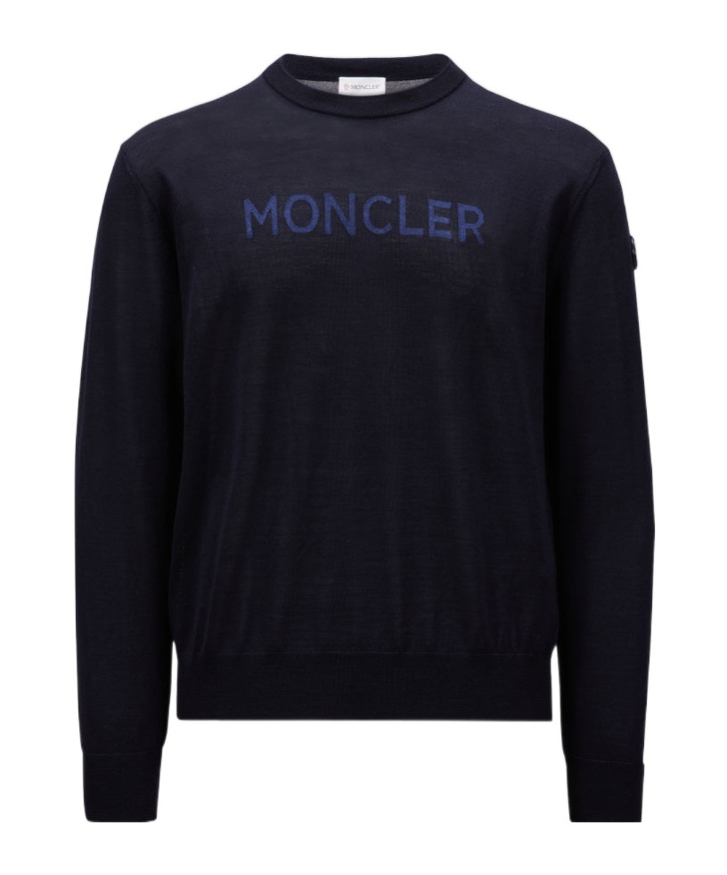 Moncler Logo Wool Round-neck Sweater In Blue