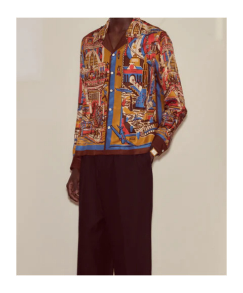 Bode Manhattan Island Long Sleeve Shirt In Brown
