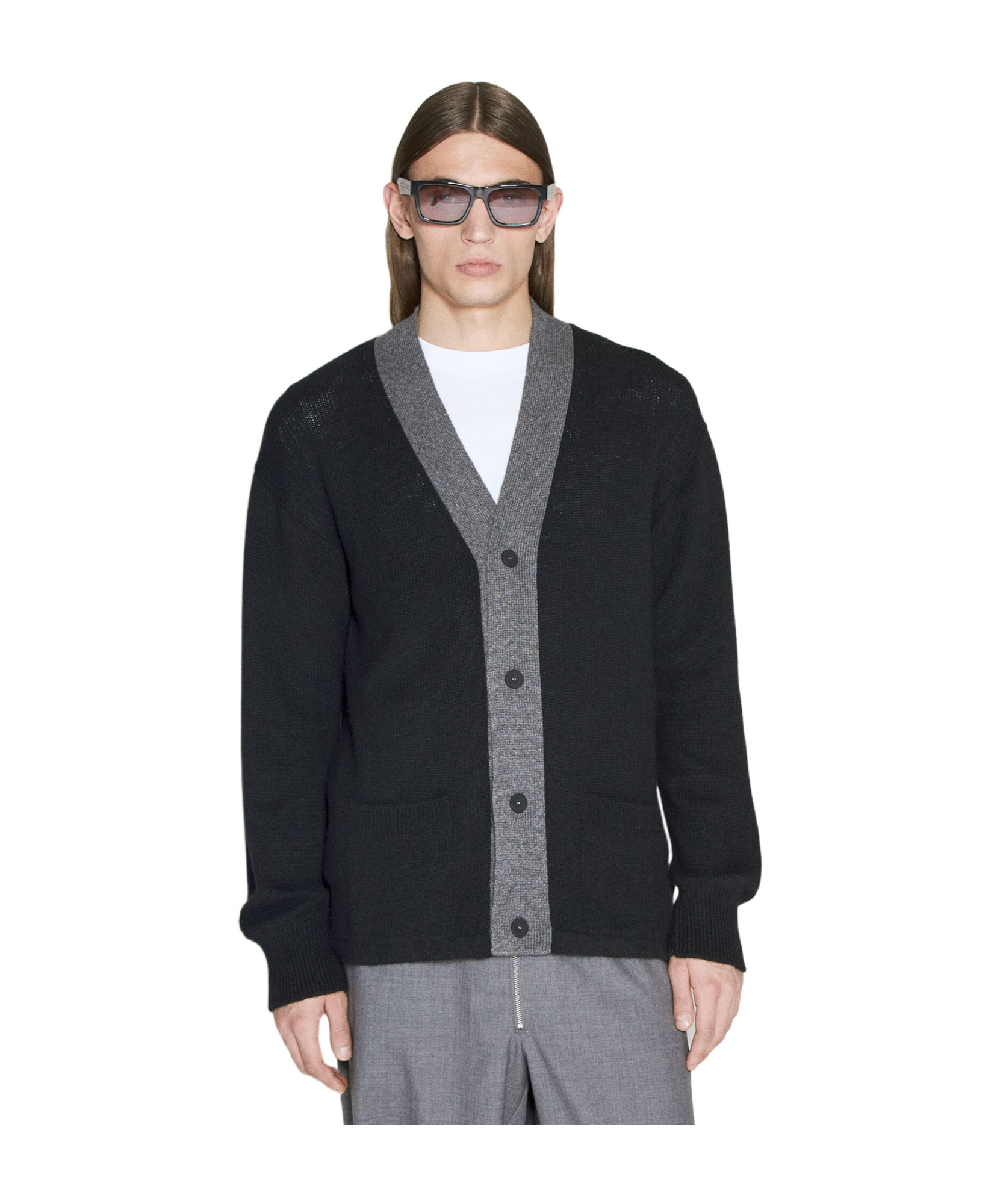 Prada Cashmere Cardigan With Long Sleeves And Front Pockets In Black