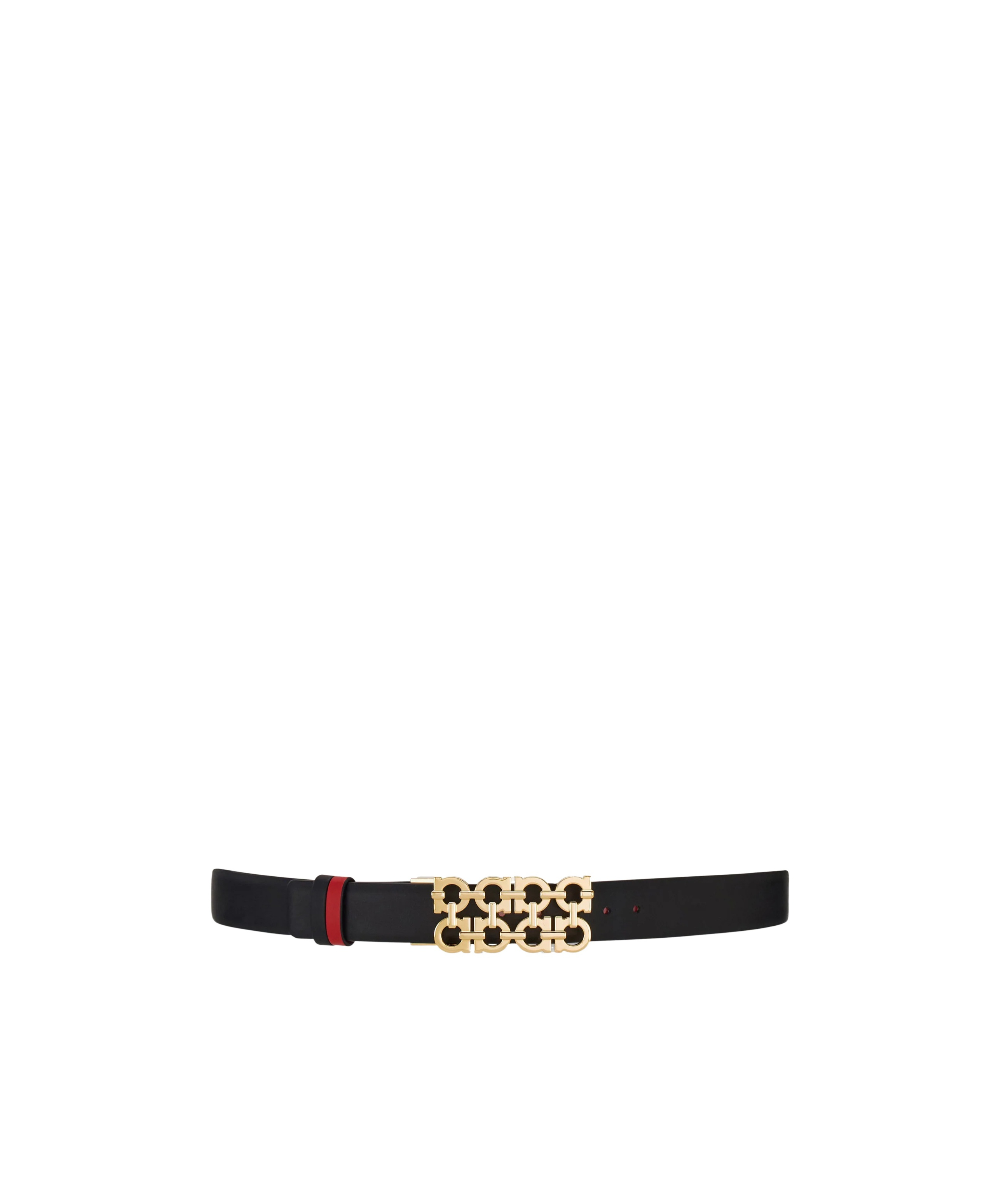 Ferragamo Reversible And Adjustable Belt With Woven Gancini In Black