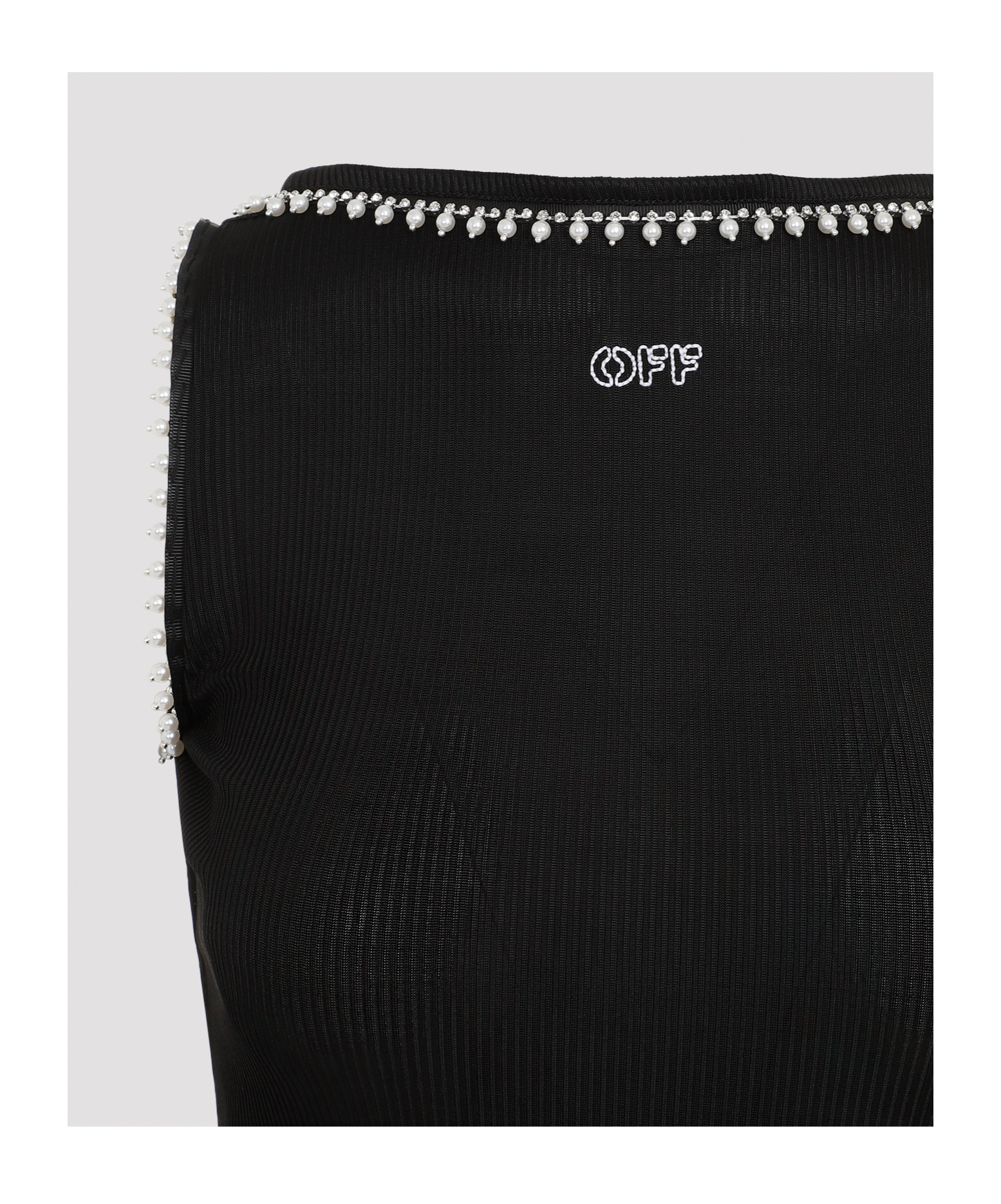 Off-white Black Light Ribbed Embroidered 20s Long Dress In Black