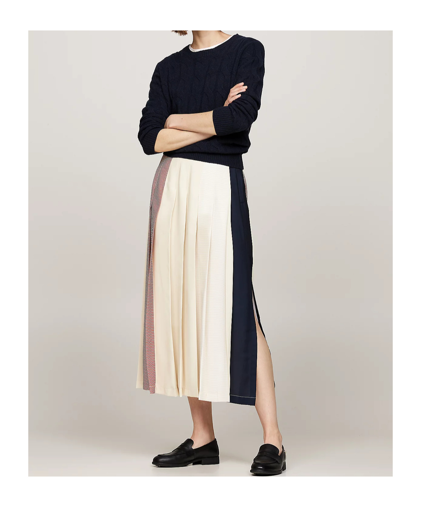 Tommy Hilfiger Global Striped Pleated Mid-length Skirt In White