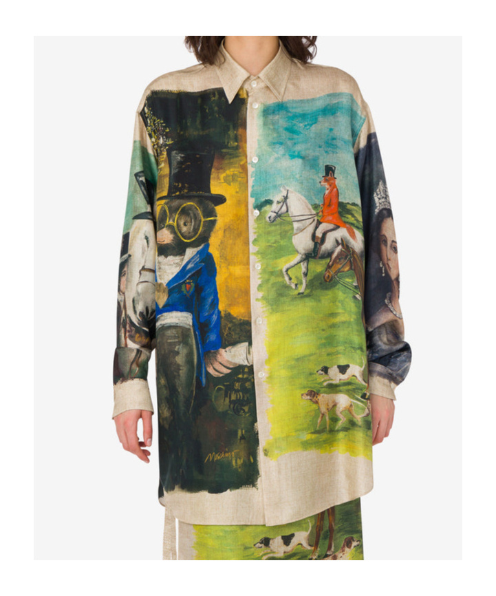 Moschino Printed Silk Twill Shirt In Green