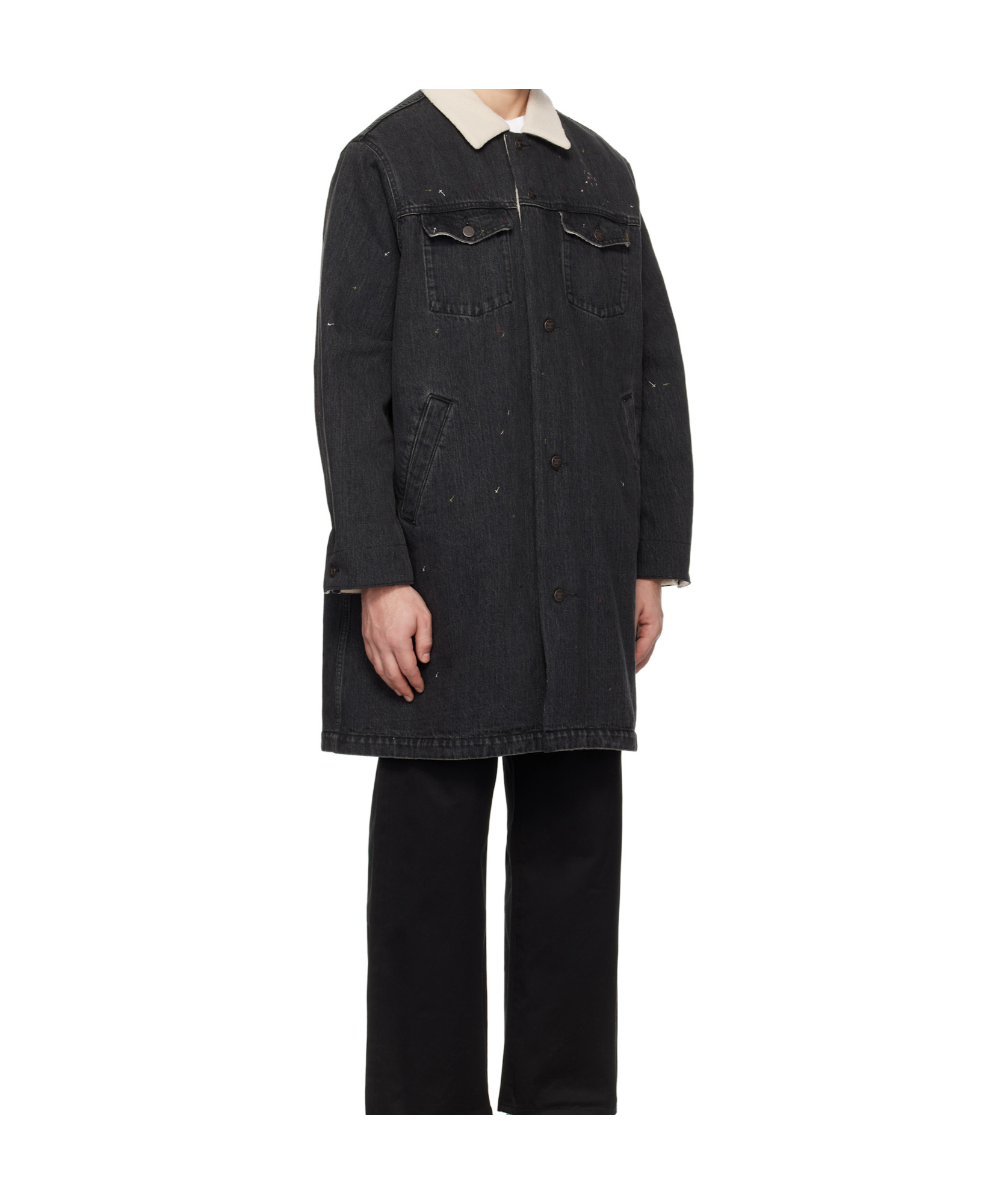 Undercover Black Sherpa Fleece-lined Denim Coat In Black