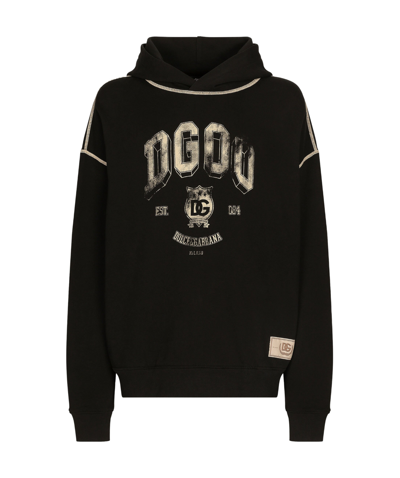 Dolce & Gabbana Oversized Hoodie With Hood And Logo Print In Black