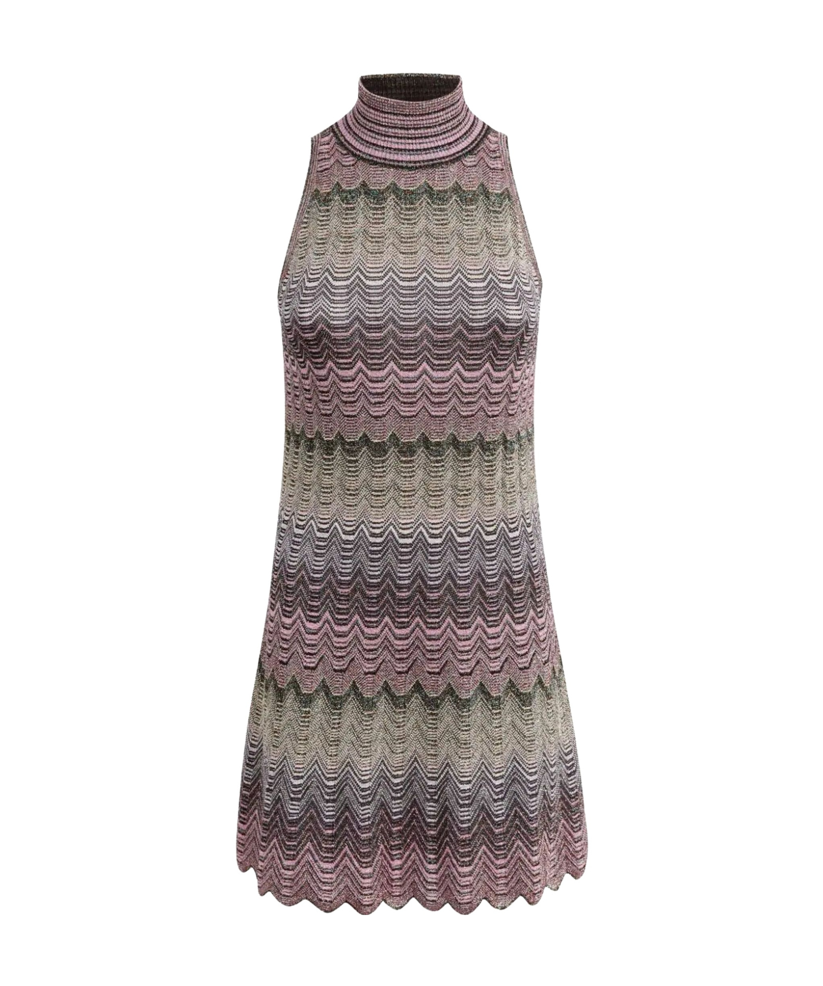 Missoni High-neck Sleeveless Zig-zag Patterned Dress In Gray