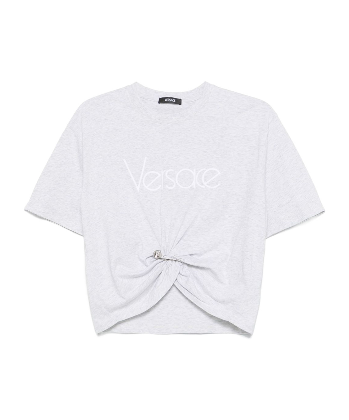 Versace Cropped T-shirt With Twist Detail And Safety Pin Logo In White