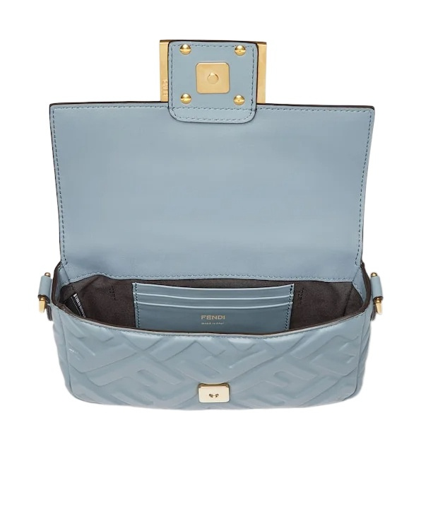 Fendi Mini Baguette Embossed Tote Bag In Gray