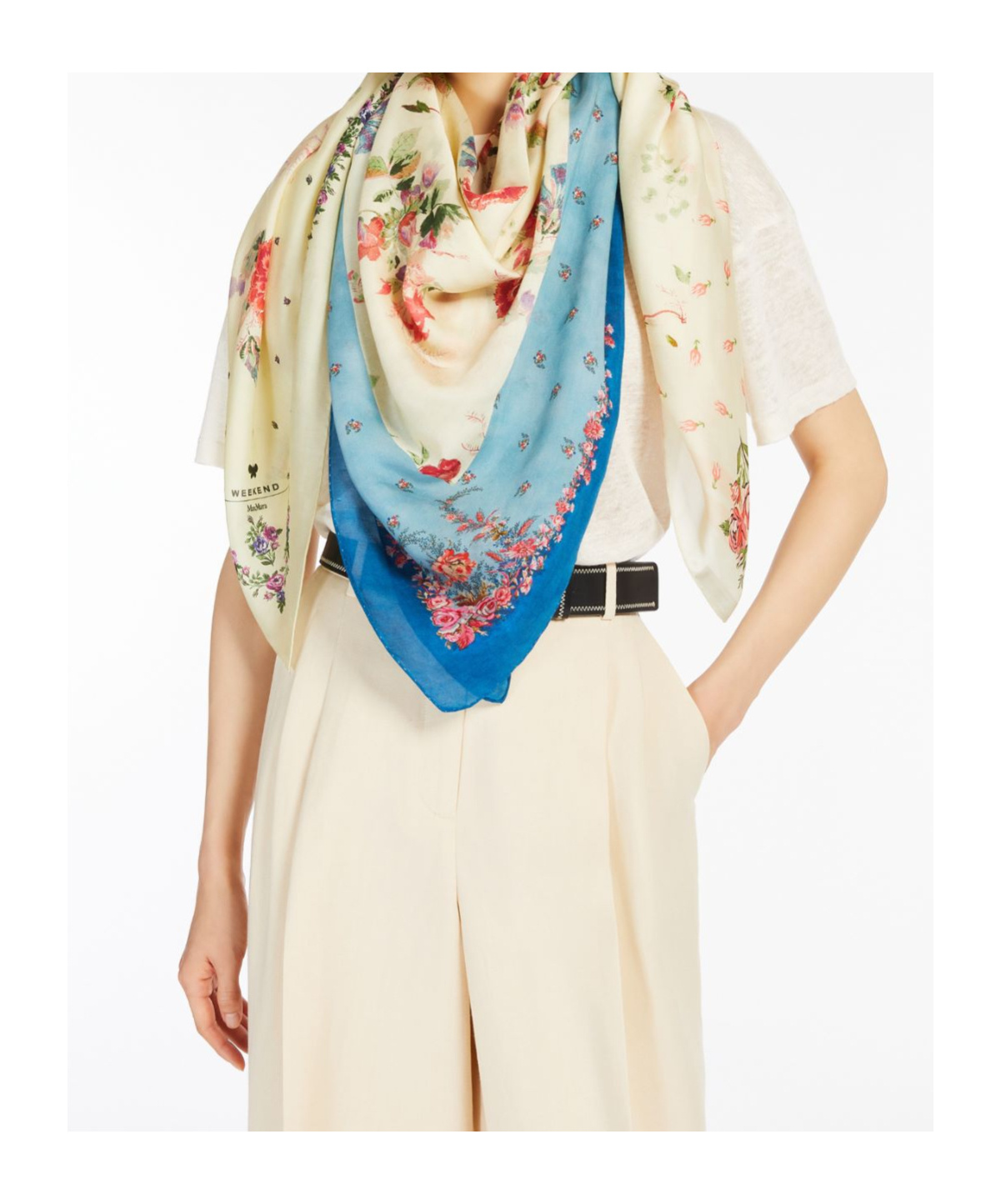 Weekend Max Mara Modal And Printed Silk Shawl In Nude