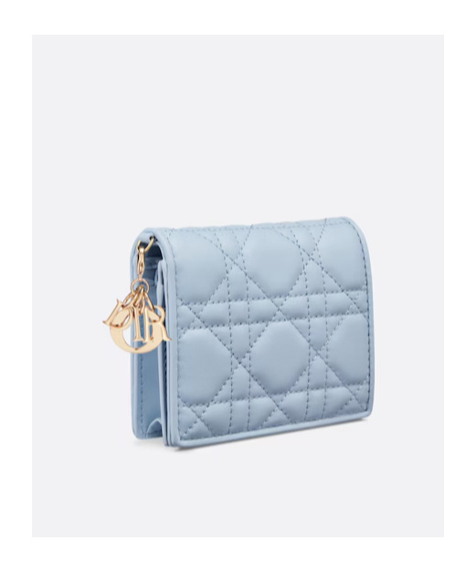 Shop Dior Gardenia Lady Mini Wallet In Blue