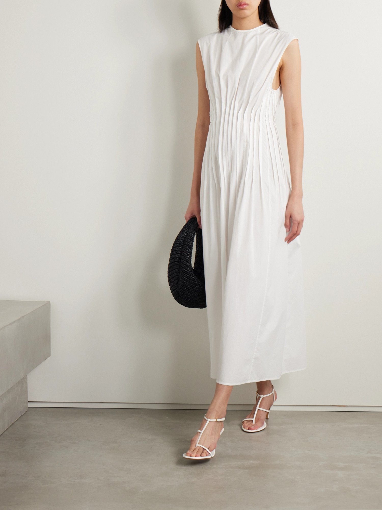 Khaite The Wes Pintuck-detail Midi Dress In White