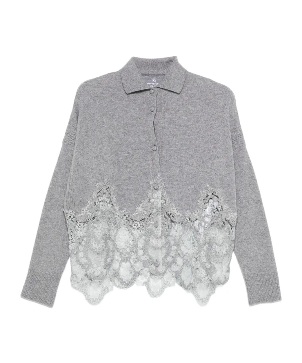 Ermanno Scervino Lace-trimmed Cashmere Cardigan In Gray