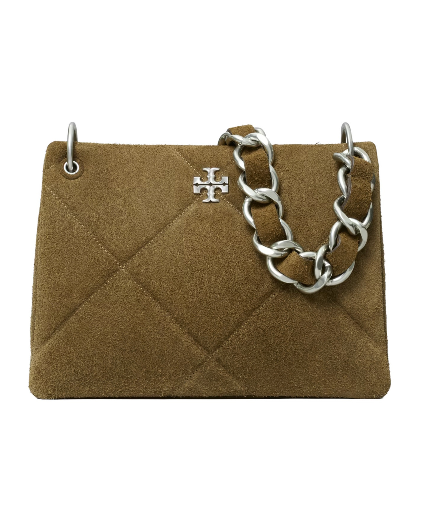 Tory Burch Kira Diamond Quilt Suede Small Convertible Bag Deep Olive In Green