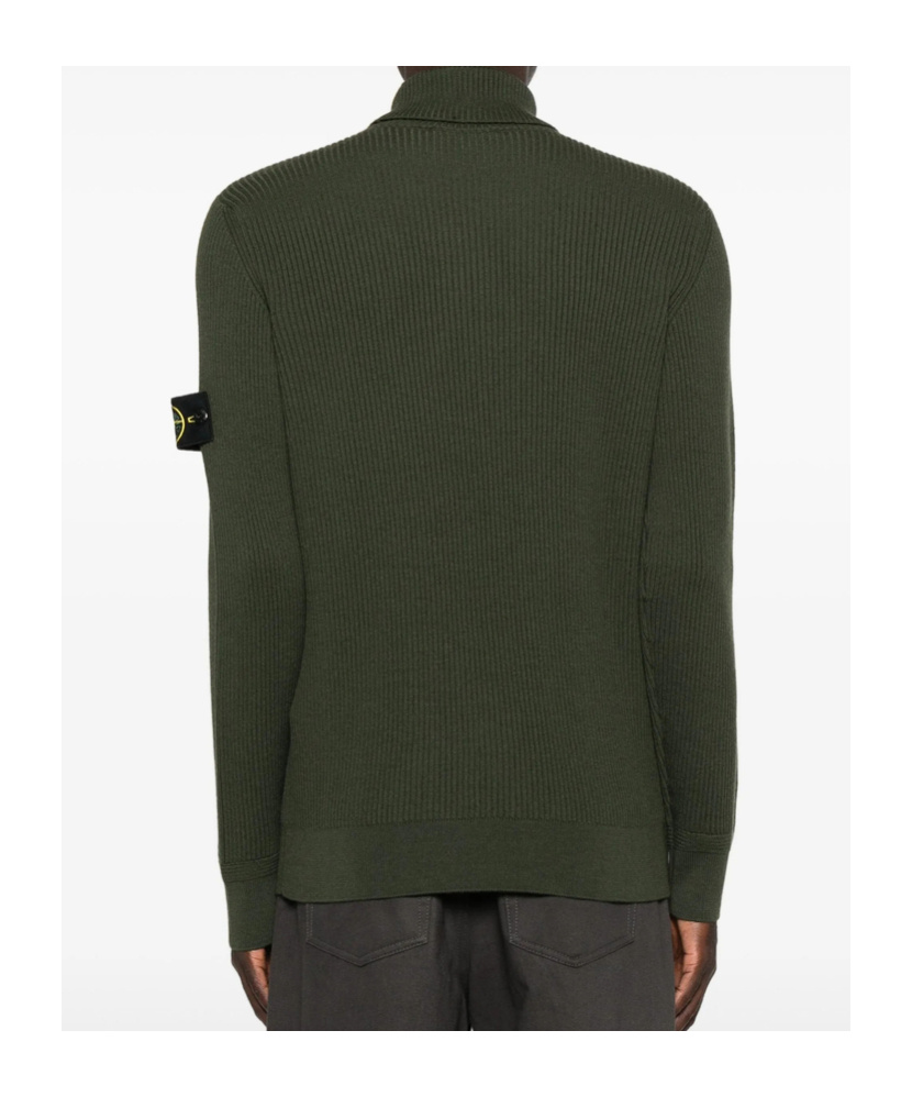 Stone Island Ribbed Turtleneck Sweater In Green