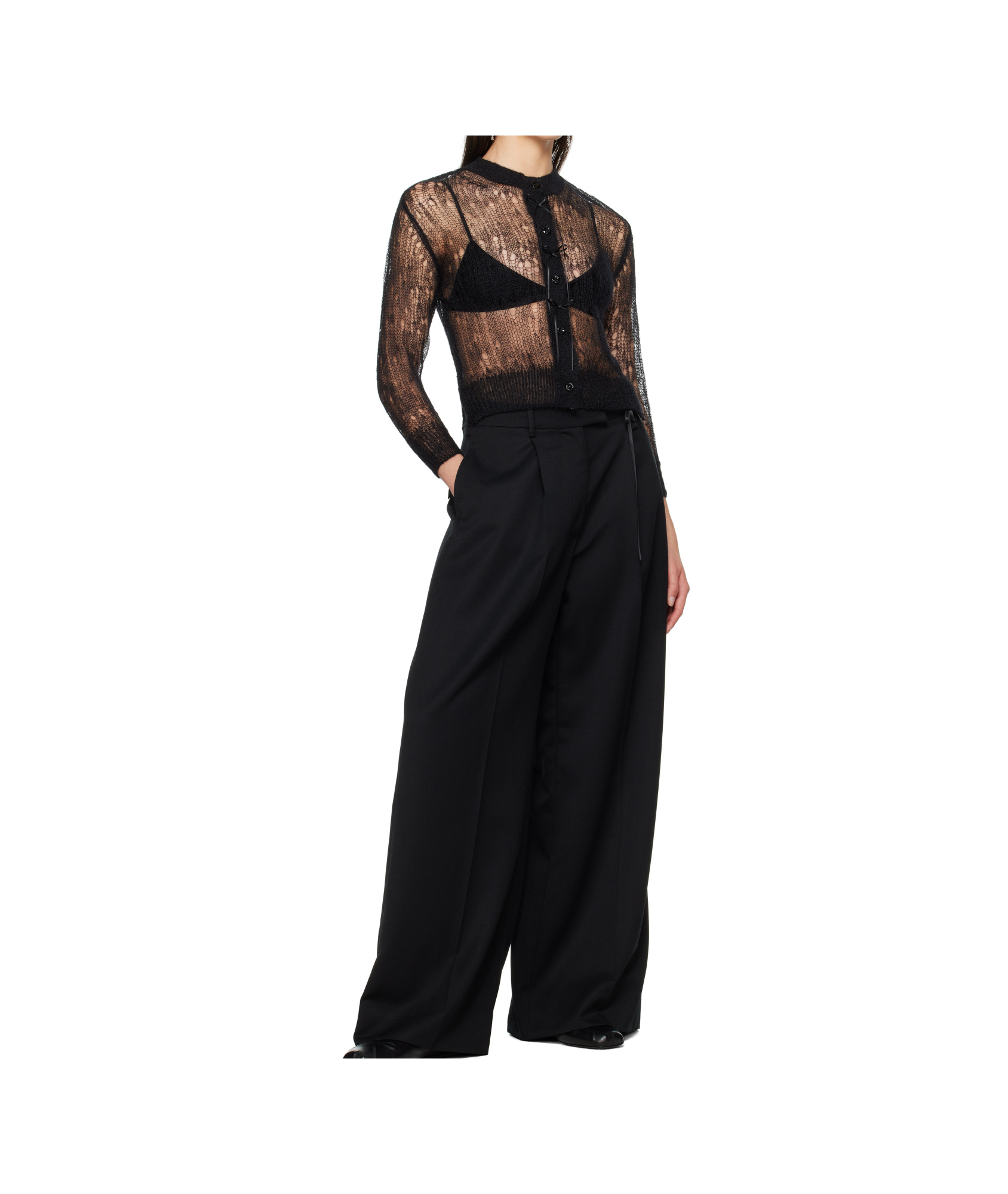 Simone Rocha Cropped Long-sleeved Cardigan In Black