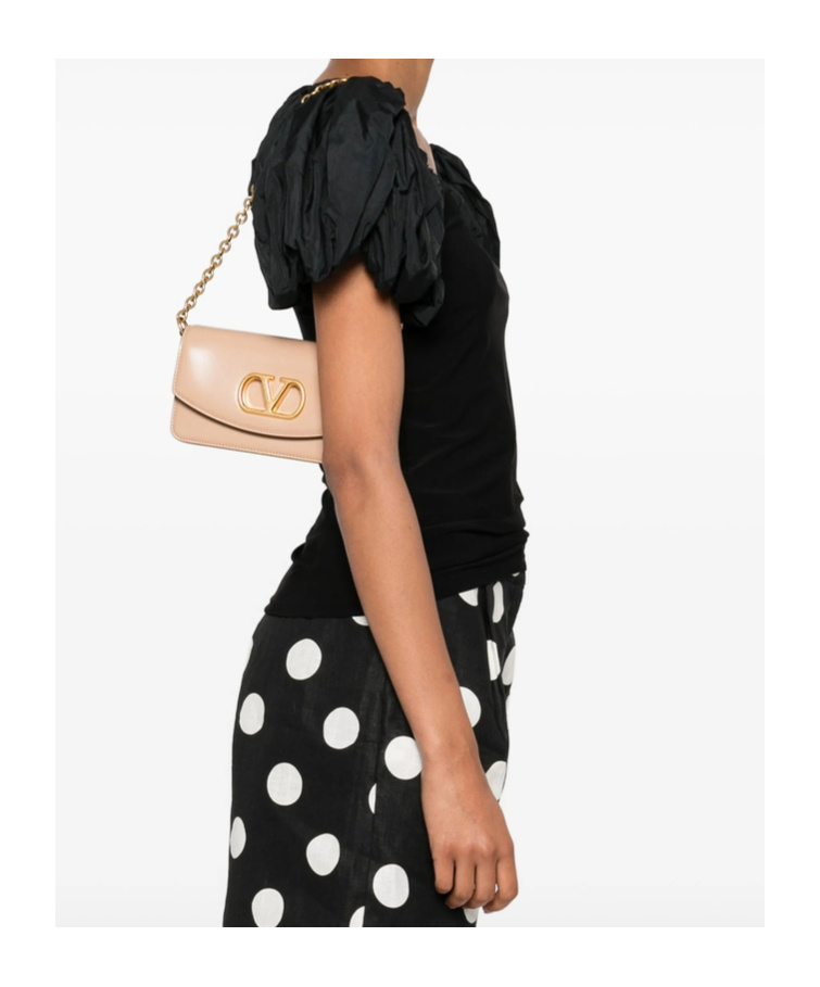 Valentino Vlogo-signature Leather Shoulder Bag In Brown