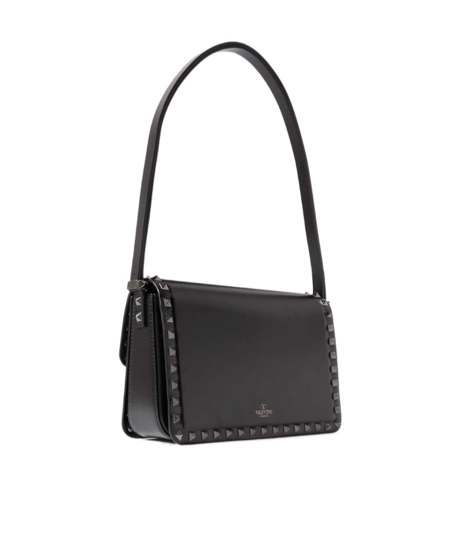 Valentino Garavani Small Rockstud Leather Shoulder Bag In Black