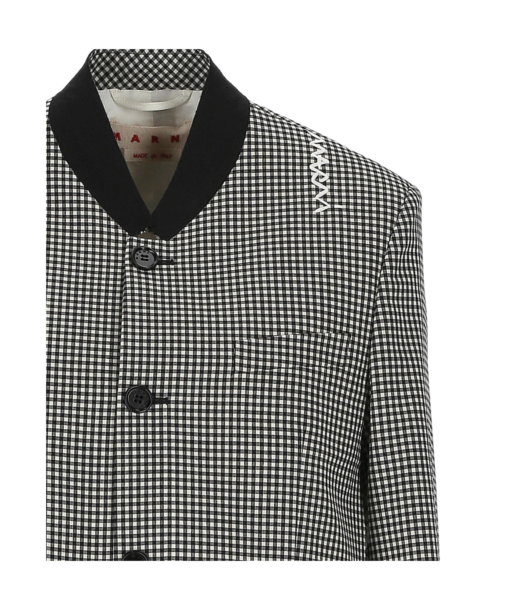 Marni Checked Straight Fit Cropped Wool Jacket In Gray