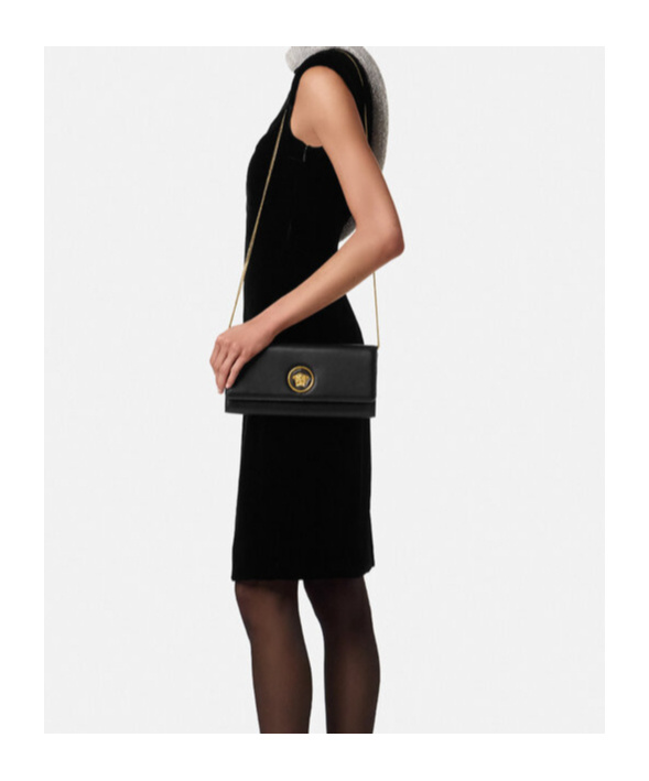 Versace Medusa-plaque Calfskin Shoulder Bag In Black