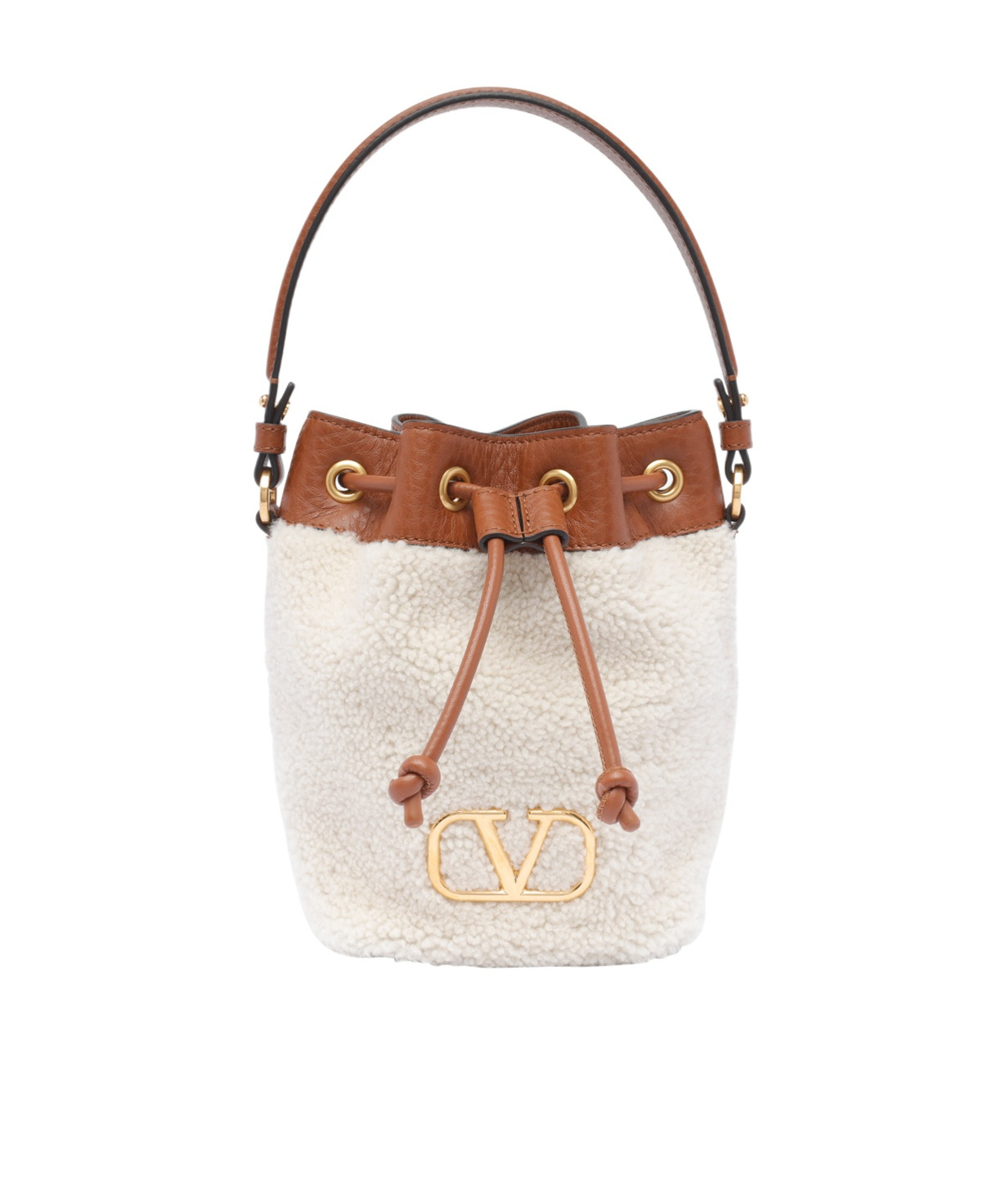 Valentino Vlogo Plaque Drawstring Bucket Bag In White